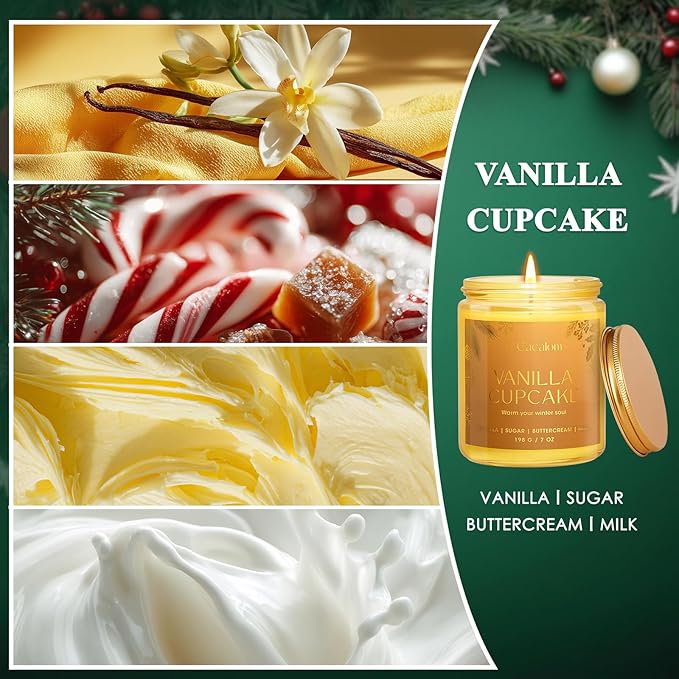 Christmas Soy Candles for Christmas Home Decor Non-Toxic Aromatherapy Scented Candles for Holiday Christmas Gifts, Cozy Cute Jar Candle, Winter Candle for Women Men, Vinilla Cupcake Candle - Bloomnest