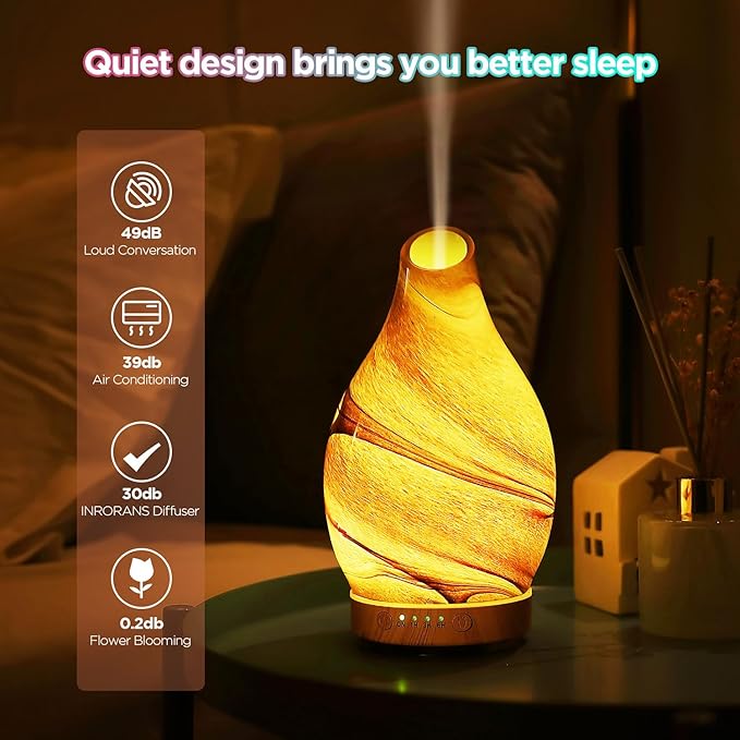 INRORNAS 160 ML Essential Oil Diffuser, Art Glass Ultrasonic Aroma Cool Mist Humidifier Aromatherapy Diffuser for Essential Oils 7 Colors Light Waterless Auto-Off for Home-Lonely Desert - Bloomnest