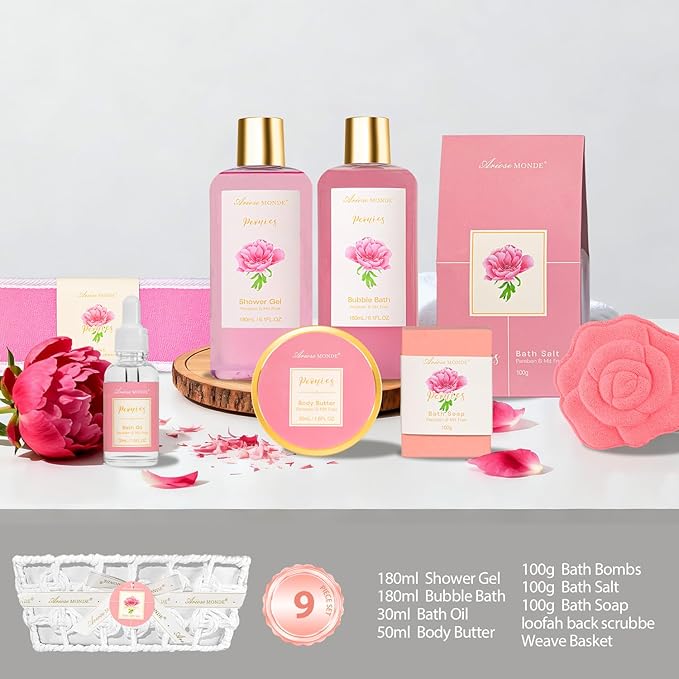 Gift Basket for Women Bath and Body Gift Basket Set for Women, 9pcs Home Spa Set for Self Care, Mothers Day Relaxing Bath Sets Birthday Christmas Gifts for Mom Sister Her Wife - Bloomnest