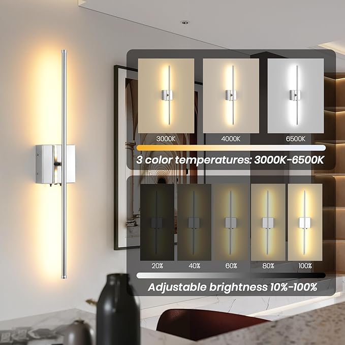 LED Wireless Battery Operated Wall Sconces, 11000mAh Rechargeable Chrome Wall Lights with Remote Control, 350°Rotate Dimmable Wall Lamp, 3 Color Temperatures, for Bedroom Living Room Hallway, 1 PCS - Bloomnest