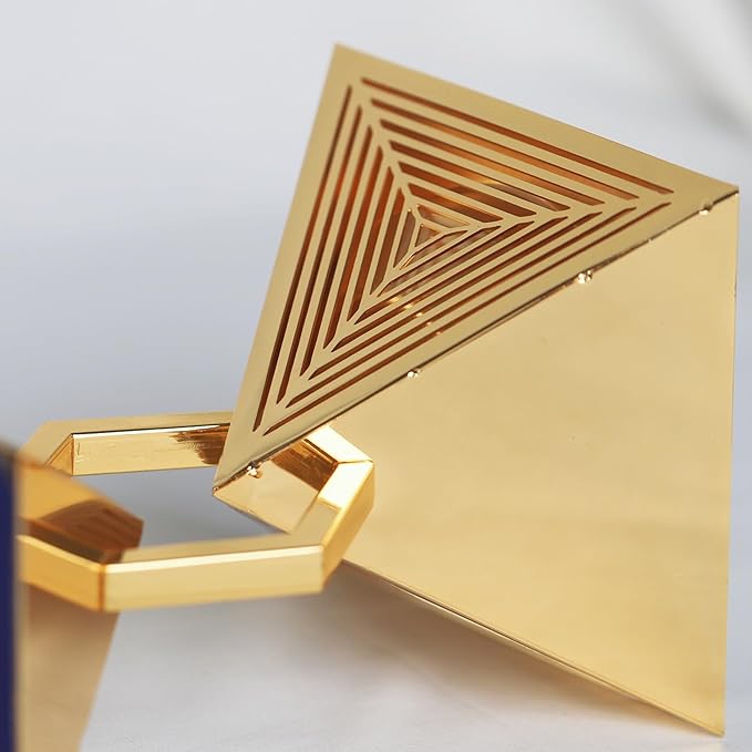 Geometric Charcoal Incense Burner Holder- Gold Electroplated Metal Burner with Anti-Oxidation Coating, Premium Bakhoor Burner for Home Decor and Meditation, Unique Triangle Design Spiritual Gift - Bloomnest