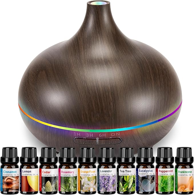 Aromatherapy Essential Oil Diffuser Set - 550ML Ultrasonic Humidifier for Large Rooms - Vaporizer and Aroma Diffuser for Home Bedroom - Bloomnest