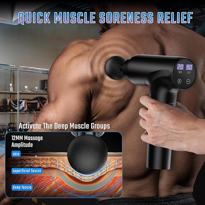 cotsoco Massage Gun Deep Tissue, Muscle Massage Gun with 9 Attachment Heads 20 Speeds & Silent Brushless Motor for Pain Relief, Handheld Percussion Back Massager Gun for Athletes(Black) - Bloomnest
