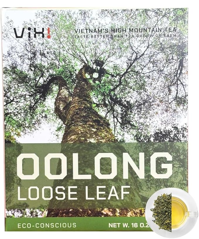 VIXI Green Oolong Tea Loose Leaf, 16.00 Oz, Vietnam's Mountain Tea, Caffeinated, Dried Whole Full Large Leaves, 100% Natural from Ancient Tea Tree, Perfect for Hot and Cold Brew - Bloomnest
