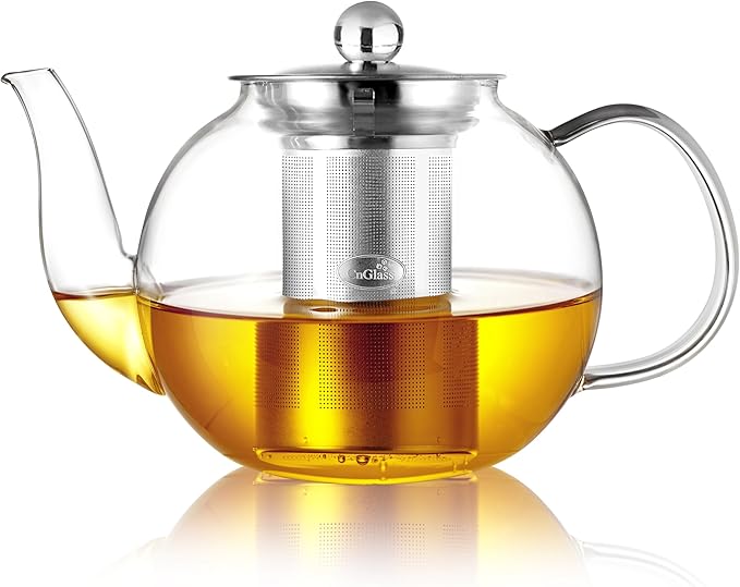 CNGLASS 40oz Glass Teapot with Removable Infuser,Clear Tea Kettle Stovetop Safe,Blooming and Loose Leaf Tea Maker Set - Bloomnest