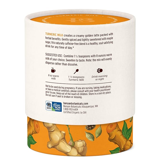 Banyan Botanicals Turmeric Milk – Organic Turmeric Latte Mix with Ashwagandha & Cardamom – Instant Caffeine Free Golden Milk with Maple Sugar – 4.3 oz, 26 servings –Non GMO Sustainably Sourced Vegan - Bloomnest