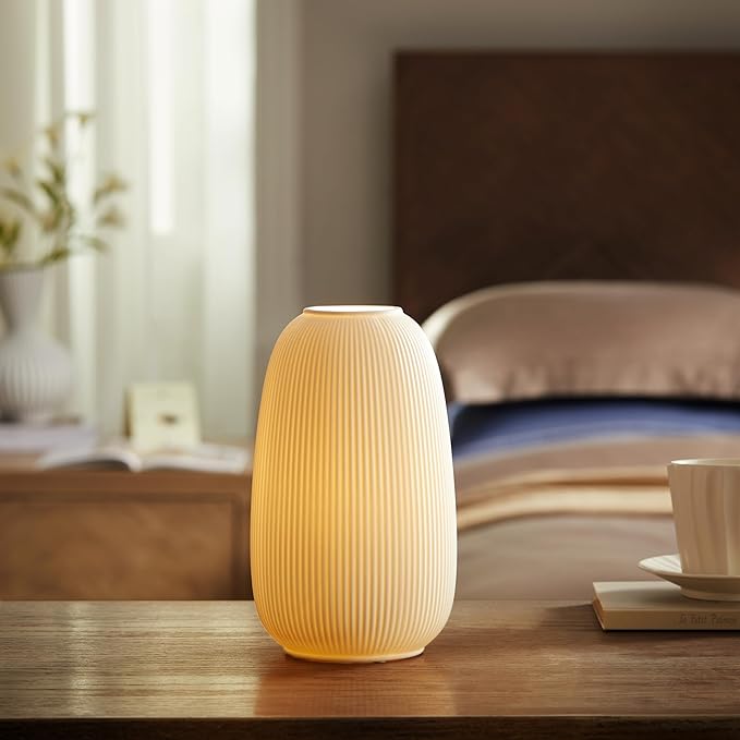 RONDURE 9.5" Modern Ceramic Table Lamp, Modern Bedside Lamps for Bedroom, Living Room and Nightstand, White Translucent Ceramic Shade, Warm Ambient Lighting, Home Decor - Bloomnest