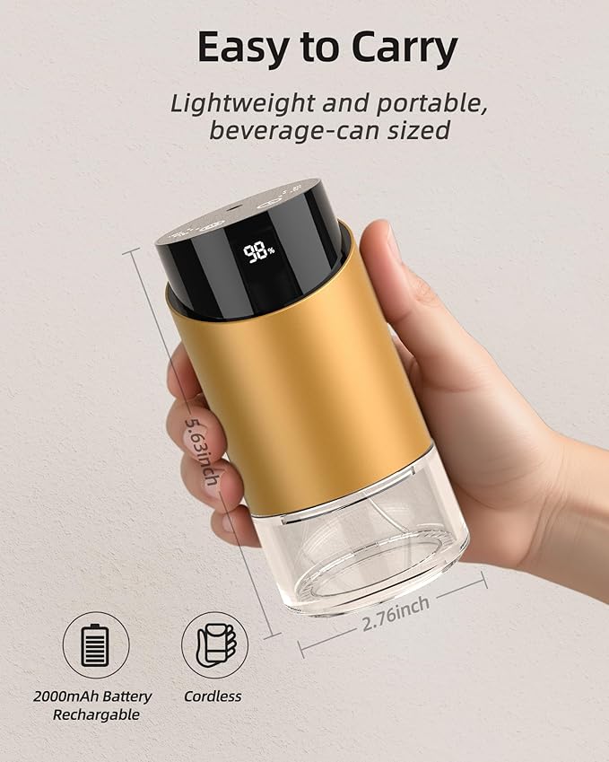 Waterless Essential Oil Diffuser Aromatherapy Scent Diffusers for Home Large Room, Car, Office, Desk, Mini Battery Operated Cordless Air Freshener, 4 Timers & 3 Mist Levels, 100ml Capacity (Golden) - Bloomnest