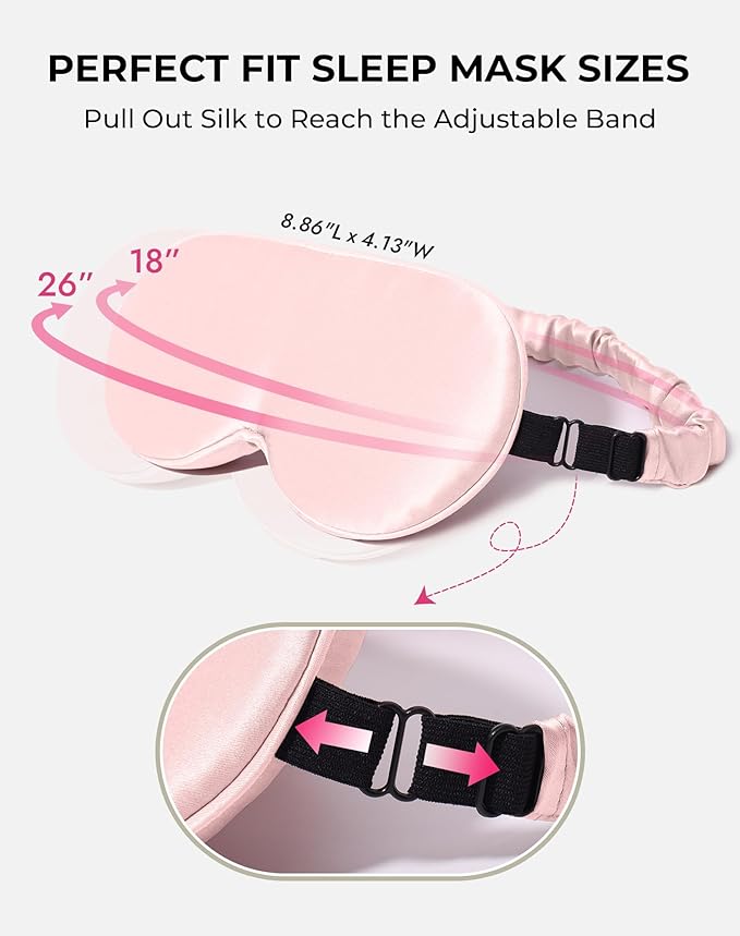 SilkSilky 100% 22 Momme Mulberry Silk Sleep Mask – Upgraded 3D Contoured Eye Mask with Nose Wing Pads & Adjustable Strap, Luxury Blackout Eye Cover for Women & Men (Pink) - Bloomnest