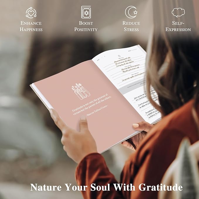 Lanpn Daily Gratitude Journal for Woman Men, 4 Month Mindfulness & Affirmation Planner, 7.8"x9.2" The 5 Minute Grateful Diary, Guided Reflection with Positivity Prompts Undated Notebook, Brick Red - Bloomnest
