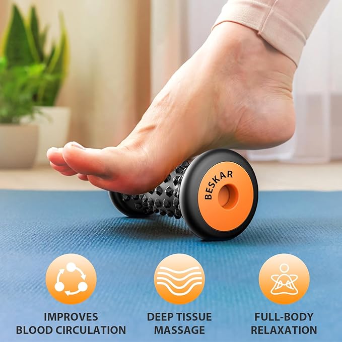 BESKAR Foot Massager Roller for Plantar Fasciitis Relief, Portable, Deep Tissue Muscle Massage, Foot Arch and Heel Pain, Reflexology Tool - Bloomnest