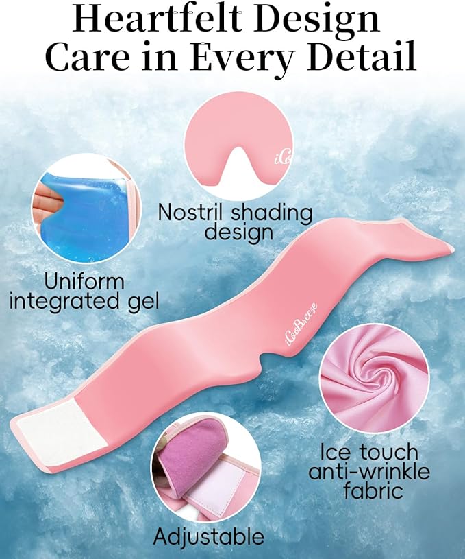 Cooling Eye Mask for Puffy Eyes, Headache and Migraine Relief Gel Eye Mask, for Headache, Puffiness, Eye Strain, Sinusitis & Post-Surgery Care – Large Soft Reusable Cold Eye Compress, Light Pink