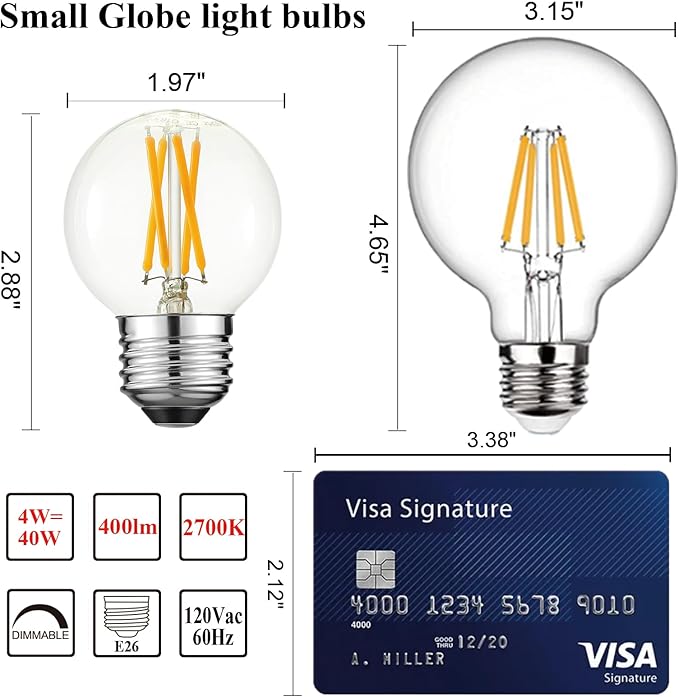 Arberlic G16.5 Light Bulb LED,4W E26 LED Bulb dimmable Equivalent E26 40 watt Light Bulb,Warm White 2700K,400lm,CRI85+,AC120V,Edison Style,Clear Glass,Flicker Free,Pack of 6 - Bloomnest