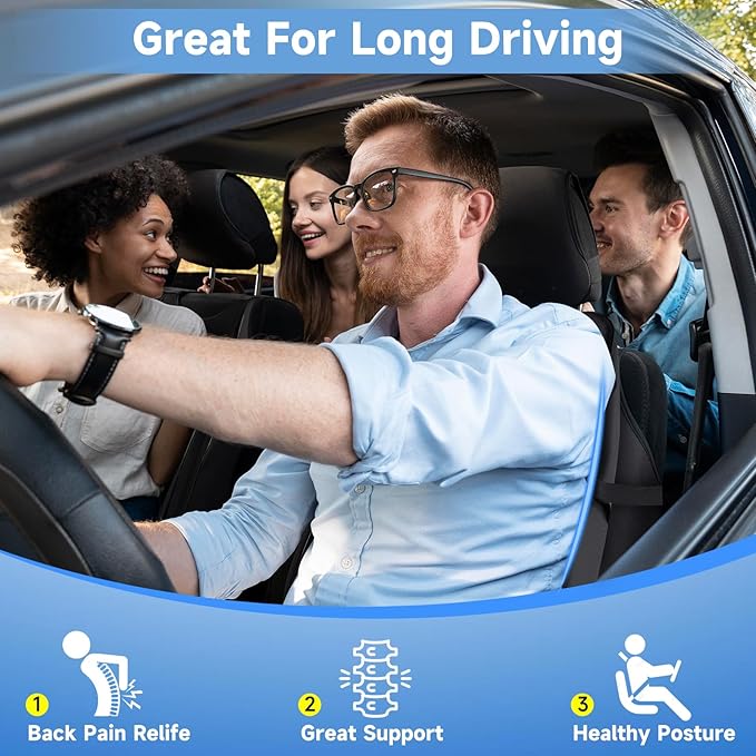 Lumbar Support Pillow for Car Improve Lower Back Pain Relief & Sitting Posture Back Support Memory Foam Back Cushion for Driving, Lumbar Comfort for Long Sitting, Truck with Three Adjustable Straps - Bloomnest