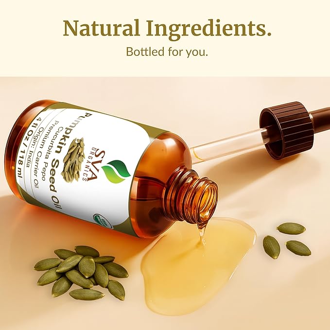 SVA Pumpkin Seed Oil Organic - 4 Fl Oz – 100% Natural Cold Pressed Organic Pumpkin oil - for Face, Skin Care, Hair Care, Scalp Massage & Body Massage – Carrier Oil with Dropper - Bloomnest