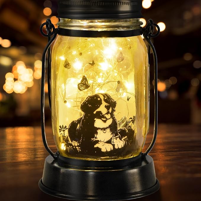 Bernese Mountain Dog Gifts for Women/Men Bernese Mountain Solar Lanterns Birthday Dog Lovers Lantern Pet Loss Dog Memorial Lights Solar Garden Decoration for Yard, Patio,Backyard,Porch Torches Light - Bloomnest
