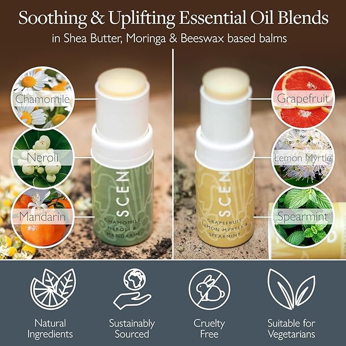 Scentered Aromatherapy Balm Stick Duo for Stress Relief & Positivity - Roll On Essential Oil Blends of Grapefruit, Lemon, Chamomile - Aromatherapy Gifts for Women - De-Stress & Happy - Bloomnest