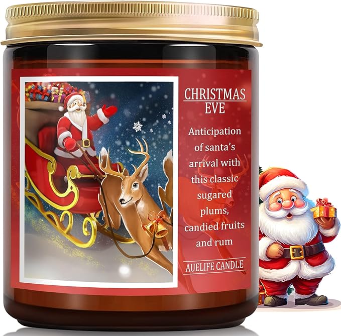Auelife Christmas EVE Soy Candle - Sugared Plums Candied Fruits and Rum, 7 oz Aromatherapy Jar Candle, Christmas Gift for Women and Men - Bloomnest