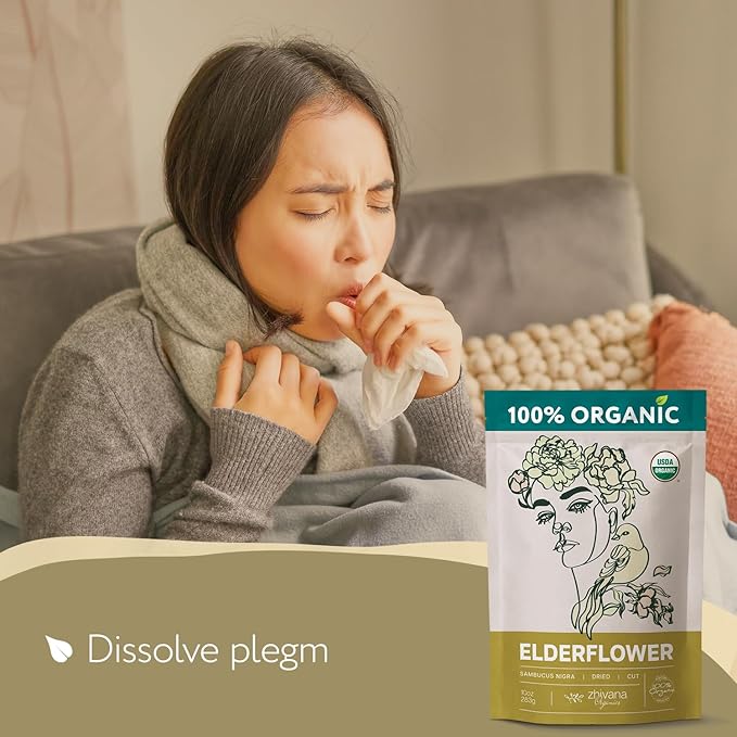 Elderflower Tea (10oz.) - Organic Dried Elderflowers - Elder Flowers Dried Herbs, Te de Sauco, Flor De Sauco Organico - Respiratory Tea - Great for Allergy - Bloomnest