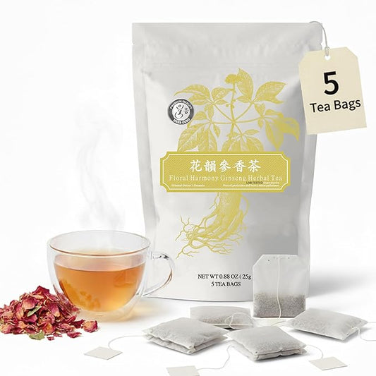 Herb Guru Floral Harmony Ginseng Herbal Blend with Rosa Rugosa and Chrysanthemum Flowers Natural Tea in Convenient Tea Bags | Herbal Infusion for Relaxation Wellness and Daily Balance