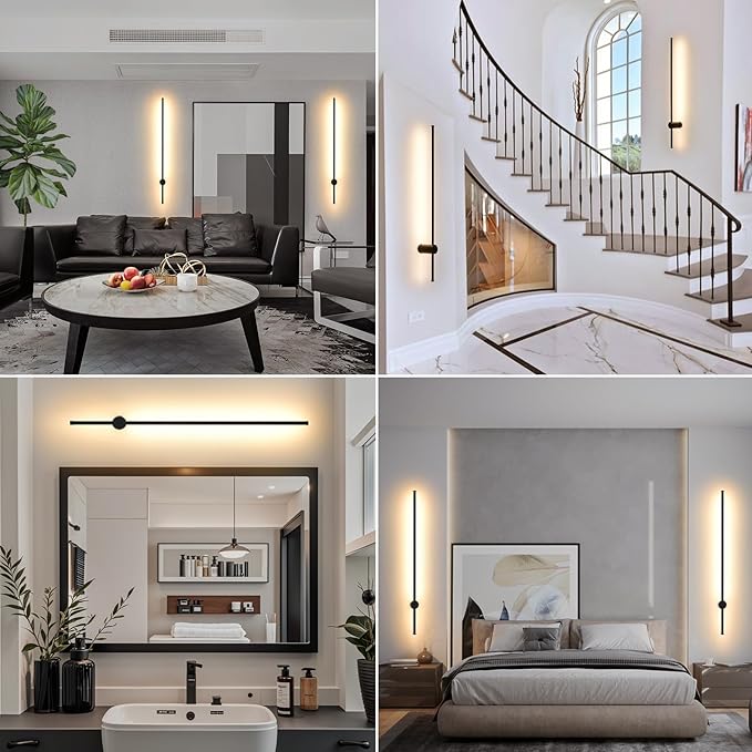 LED Wireless Wall Sconce with Remote Control, Dimmable/350° Rotate/Timing/USB Rechargeable Battery Powered Indoor Wall Lamps, 39.9 inch Black Wall Lights Set of Two for Hallway, Living Room, Bedroom - Bloomnest