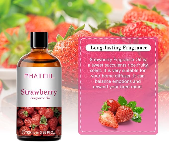 PHATOIL 3.38FL.OZ Strawberry Fragrance Oils for Aromatherapy, Essential Oils for Diffusers for Home, Perfect for Diffuser, Yoga, Skin Care, DIY Candle and Soap Making - 100ml - Bloomnest