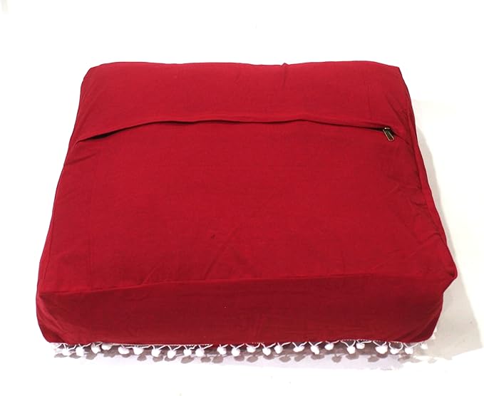 CRAFT KALA Meditation Floor Pillow Cover, Round Large Pillows Cover Seating for Adults, Bohemian Mandala Circle Cushions Cover for Outdoor Fireplace Yoga Living Room (Red, 18" Square) - Bloomnest