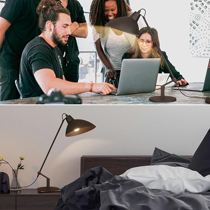 Desk Lamp Modern Industrial 100% Metal Table Lamp 22", Soft White Light (3000K) with Adjustable Switch, Ideal for Office Bedroom Study Room Living Room Nightstand Bedside Lamps Sand Black - Bloomnest