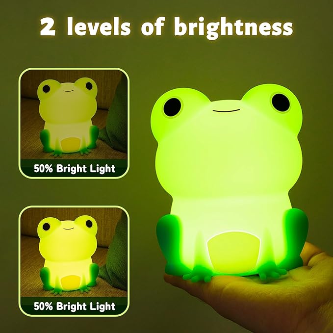 Attivolife Cute Frog Night Light for Kid, Squishy Animal Silicone Lamp, Rechargeable Portable and Dimmable Touch Control, Best Bedroom Bedside Decor Christmas Birthday Gift for Boy Girl Toddler - Bloomnest