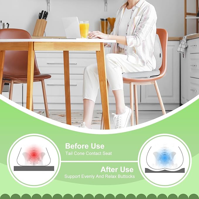 Air Fiber Office Chair Cushion - Ergonomic Seat Cushion for Orthopedic Coccyx, Relief Hip & Back Support - Doctor Recommended Cushion for Long Sitting Worker Driver & Handicapped (Light Grey) - Bloomnest