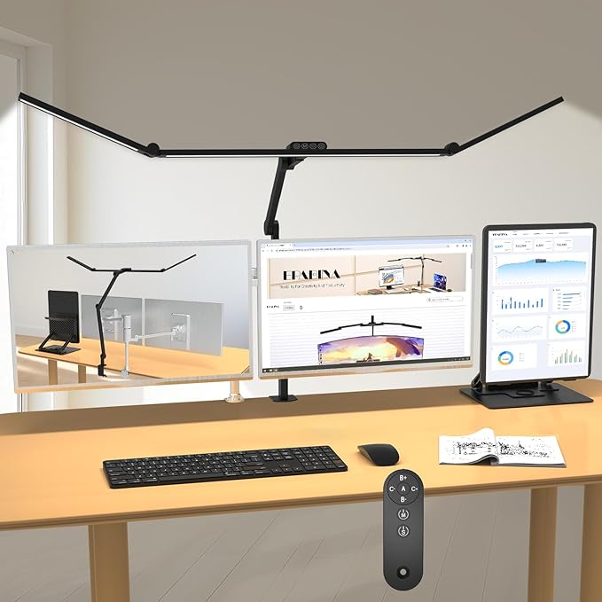 3000 Lumen Ultra Bright Architect Desk Lamp with Clamp, 36W Tall Overhead Led Desk Light for Home Office, 47Inch Long Dimmable Computer Monitor Light Bar with Remote for Table Desktop Drafting - Bloomnest