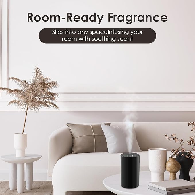 Waterless Essential Oil Diffuser, Battery Powered Mini Scent Air Machine, Aromatherapy Mist Diffuser for Home Room Car Office (Black Aluminum Alloy) - Bloomnest