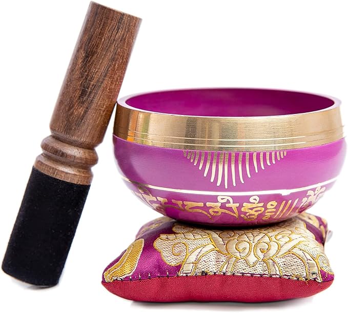 Tibetan Singing Bowl Set - Easy To Play for Beginners - Authentic Handcrafted Mindfulness Meditation Holistic Sound 7 Chakra Healing Gift by Himalayan Bazaar (Orchid) - Bloomnest