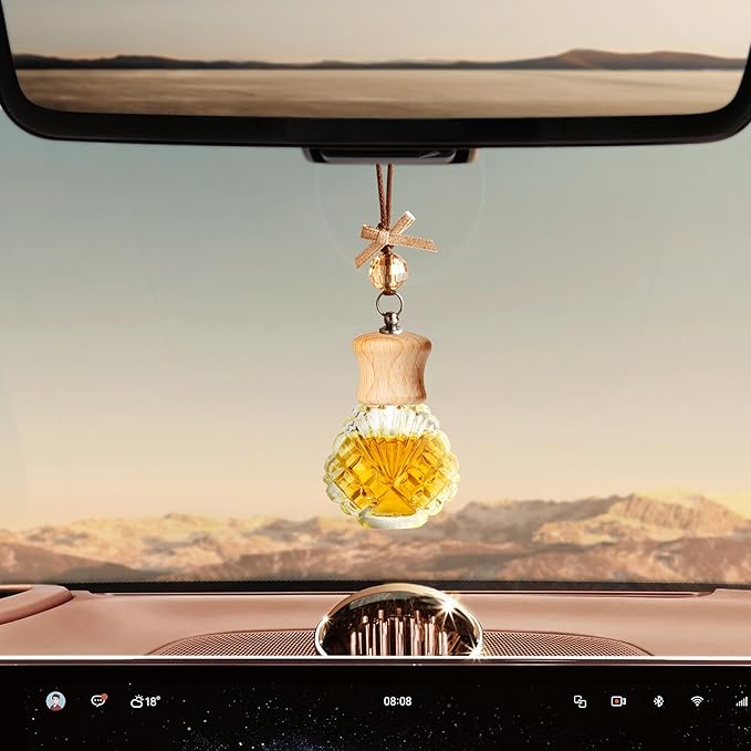 6 Pack Leak-Proof Hanging Car Diffuser - 8ml Refillable Empty Bottles with Wood Caps, 3 Funnels & 2 Droppers - Essential Oil Air Freshener for Car, Home or Office (6, Seashell) - Bloomnest
