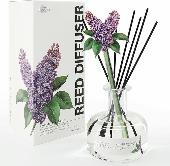 Reed Diffuser Set, 9.85 oz Lavender Eucalyptus Scented Diffuser with Decorative Card Home Fragrance Reed Diffuser for Bathroom Shelf Decor, Ideal Gift for Woman