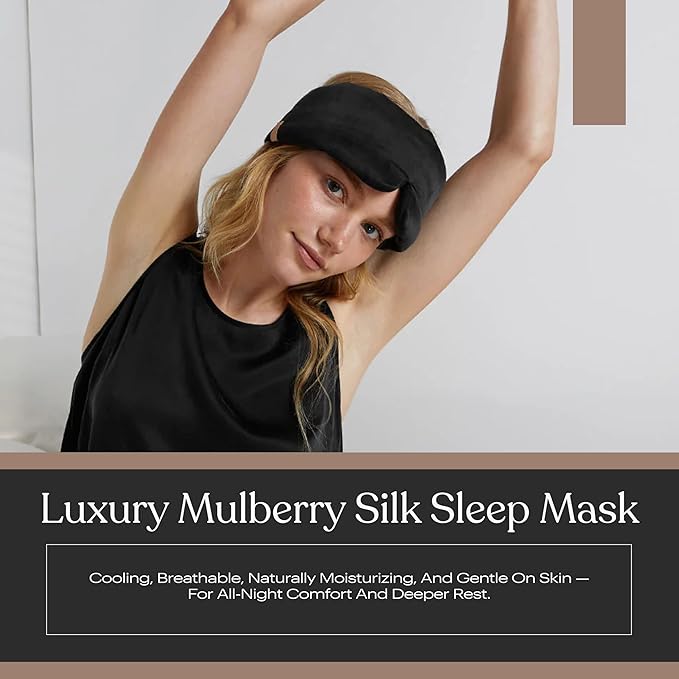 Lunya Sleep Mask with Box - Washable Silk Sleeping Mask and Headband for Beauty Routines - Thermoregulating Comfort for Restful Nights - Silk Eye Mask for Women - Large - Immersed Black - Bloomnest