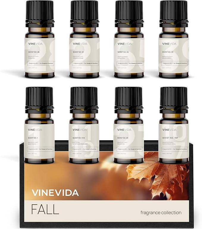 VINEVIDA [Set of 8] Fall Scents for Candle Making, Made in USA Candle Fragrance Oil, Soap Making Essential Oils, Diffuser Oil Scents - Bloomnest