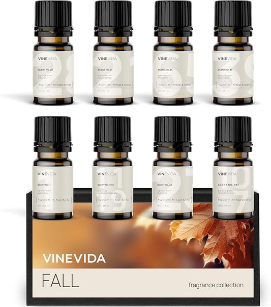 VINEVIDA [Set of 8] Fall Scents for Candle Making, Made in USA Candle Fragrance Oil, Soap Making Essential Oils, Diffuser Oil Scents - Bloomnest