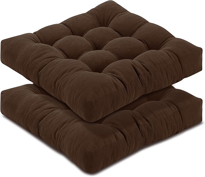Floor Cushions for Adults Floor Pillows for Sitting Large Square Tufted Meditation Pillows Memory Foam 2 Pcs, 22" x 22", Dark Brown - Bloomnest