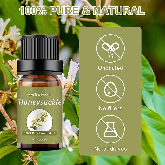 Sedbuwza Honeysuckle Essential Oil, Pure Organic Honeysuckle Fragrance Oil for Diffuser, Humidifier, Soap, Candle, Perfume Sedbuwza