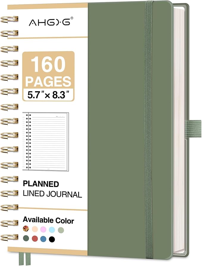 AHGXG Spiral Journal Notebook, 160 Lined Pages, A5 Medium Size (5.7'' x 8.3''), for Men & Women, Journaling, Writing, Work & Office, Hardcover, 100 GSM Thick Paper (Light Green) - Bloomnest