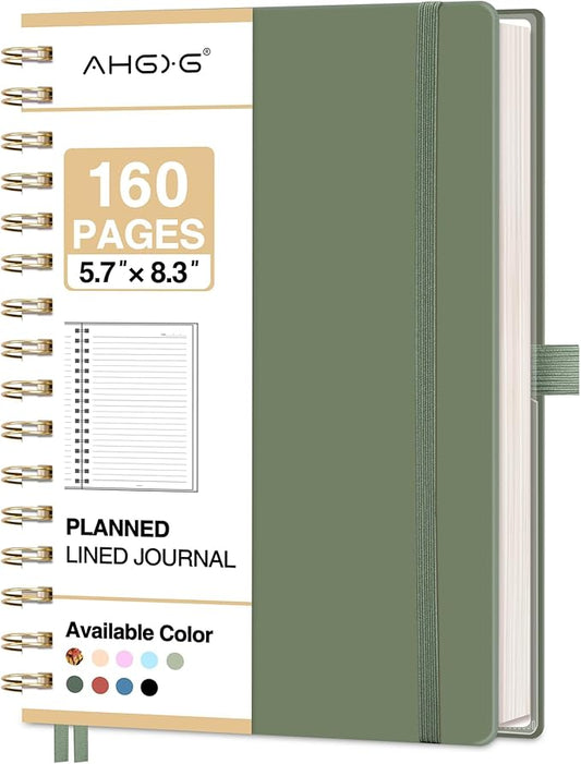 AHGXG Spiral Journal Notebook, 160 Lined Pages, A5 Medium Size (5.7'' x 8.3''), for Men & Women, Journaling, Writing, Work & Office, Hardcover, 100 GSM Thick Paper (Light Green) - Bloomnest