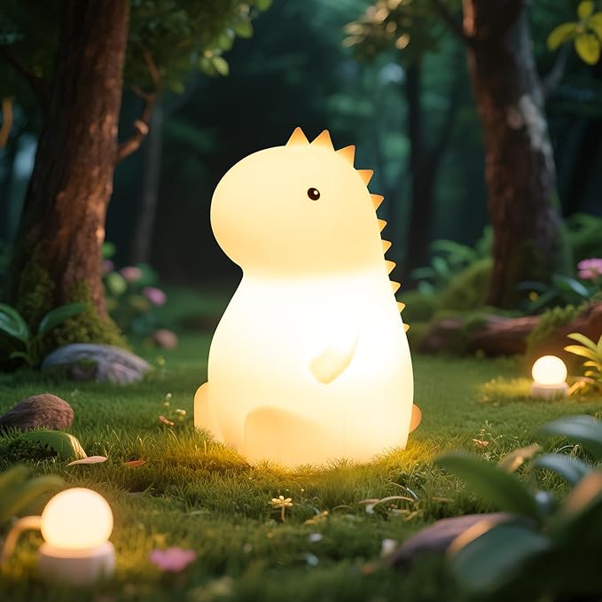 Night Light for Kids, Rechargeable Dimmable Silicone LED Nightlight with 7 Colors, Baby Nursery Night Lamp, Touch Squishy Lamp, Cute Gifts for Girls, Boys, Toddler Room Decor, Dinosaur - Bloomnest