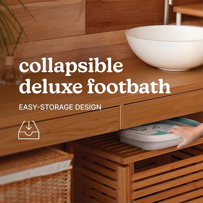 Homedics Smart Space Deluxe Footbath with Heat Boost, Patented Collapsible Design, Invigorating Bubble + Vibration Massage, 3 Pedicure Attachments, Safety-Lock System, Includes Bath Salts - Bloomnest