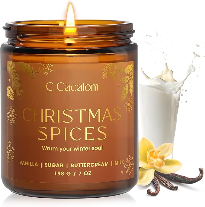 Christmas Soy Candles for Home Decor Non-Toxic Aromatherapy Scented Candles for Holiday Christmas Gifts, Cozy Cute Jar Candle, Winter Long Lasting Candle for Women Men, Cinnamon Vanilla Candle - Bloomnest