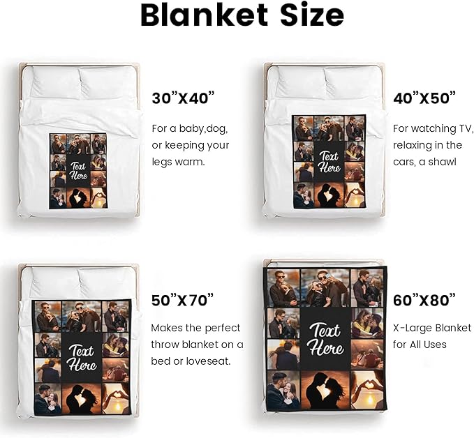 Custom Blanket Throws with Photos Text Personalized with Picture Customizable, Customize for Mom, Dad, Couple, Girlfriend, Boyfriend, Husband & Wife
