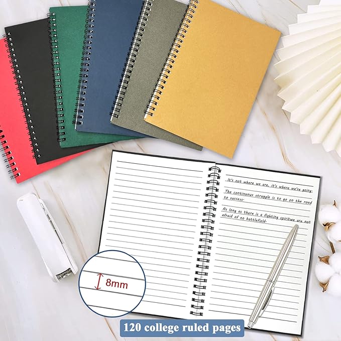 GINMLYDA 12Pack Small Spiral Notebook A5, 8.25x5.5” 120 Lined Pages Wide Ruled Spiral Journal Bulk Blank Kraft Cover Spiral Bound Notebook & Writing Pads for Home Office Meeting Work Note Taking - Bloomnest
