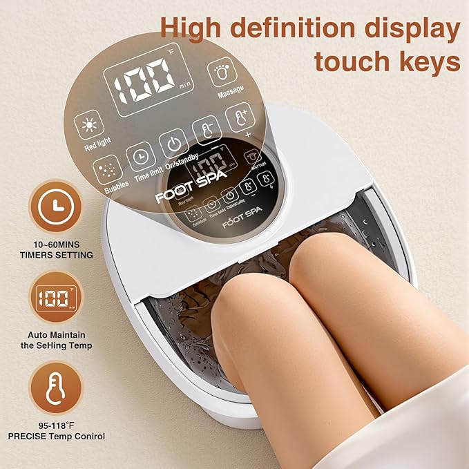 Electric Pedicure Foot Spa with Bubble and Heat,Collapsible Foot Soaking Tub with Remote Control,Pedicure Tools for Feet and Automatic Foot Massager,Foot Bath Soak Tub - Bloomnest