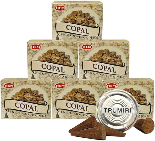 TRUMIRI Incense Cone Holder Bundle with Hem Copal Incense Cones - Pack of 6 (Approx 60 Cones) TRUMIRI