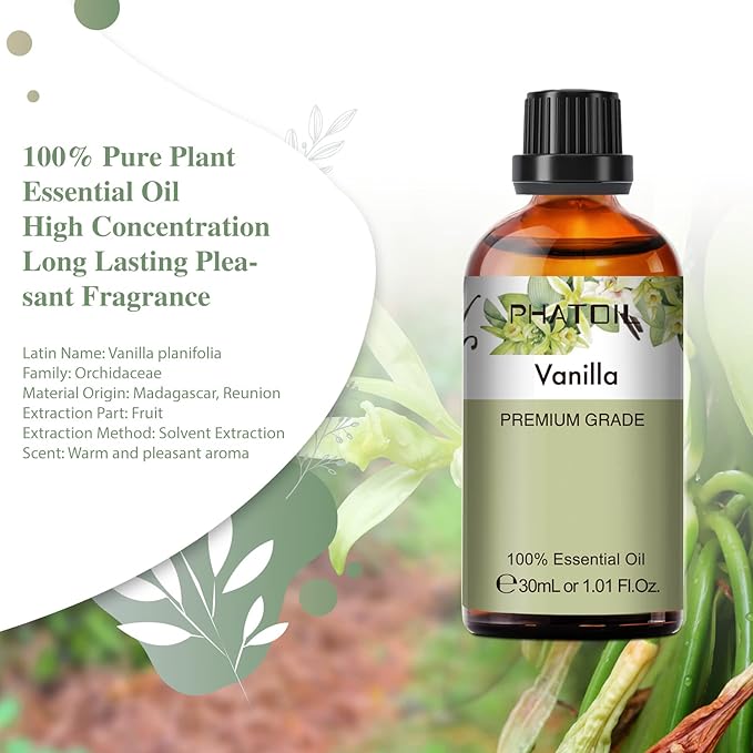 Vanilla Essential Oil, 1.01Fl.Oz (30ML) PHATOIL Pure Essential Oil Singles for Aromatherapy Diffusers, Humidifiers, Great for DIY Candle and Soap Making, Gift for Friend - Bloomnest